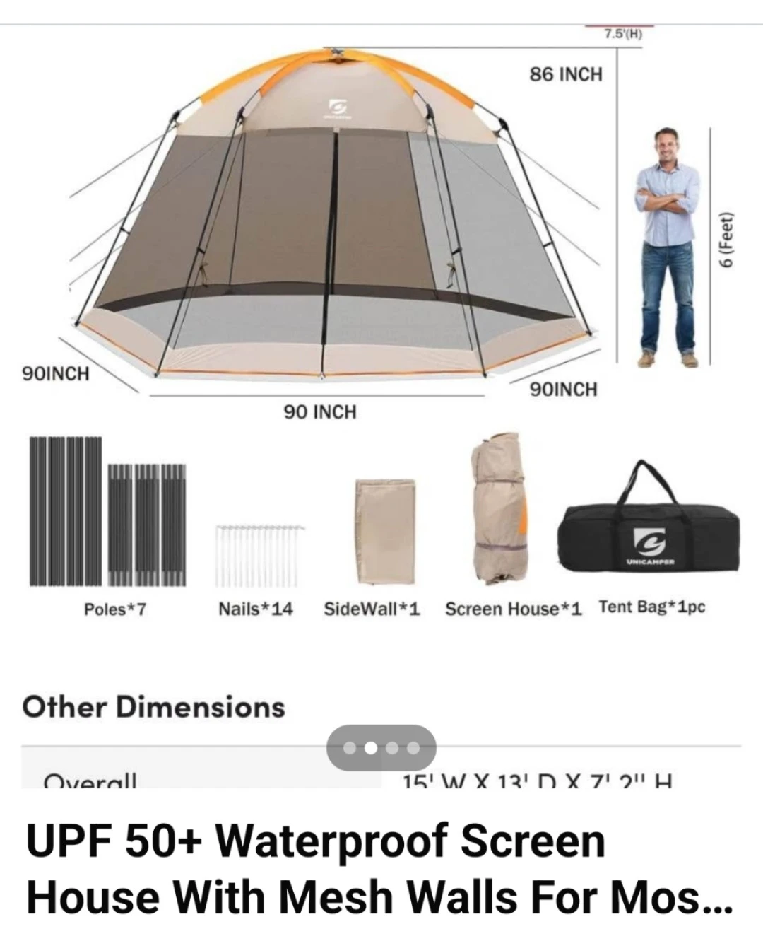 Unicampus UPF 50+ Waterproof Screen House - 86 Inch Height - photo 3