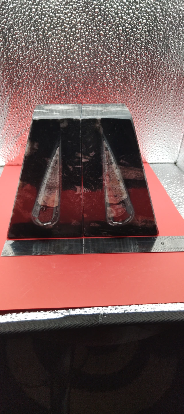 Black Marble Bookends with Ammonite Fossil Inlay