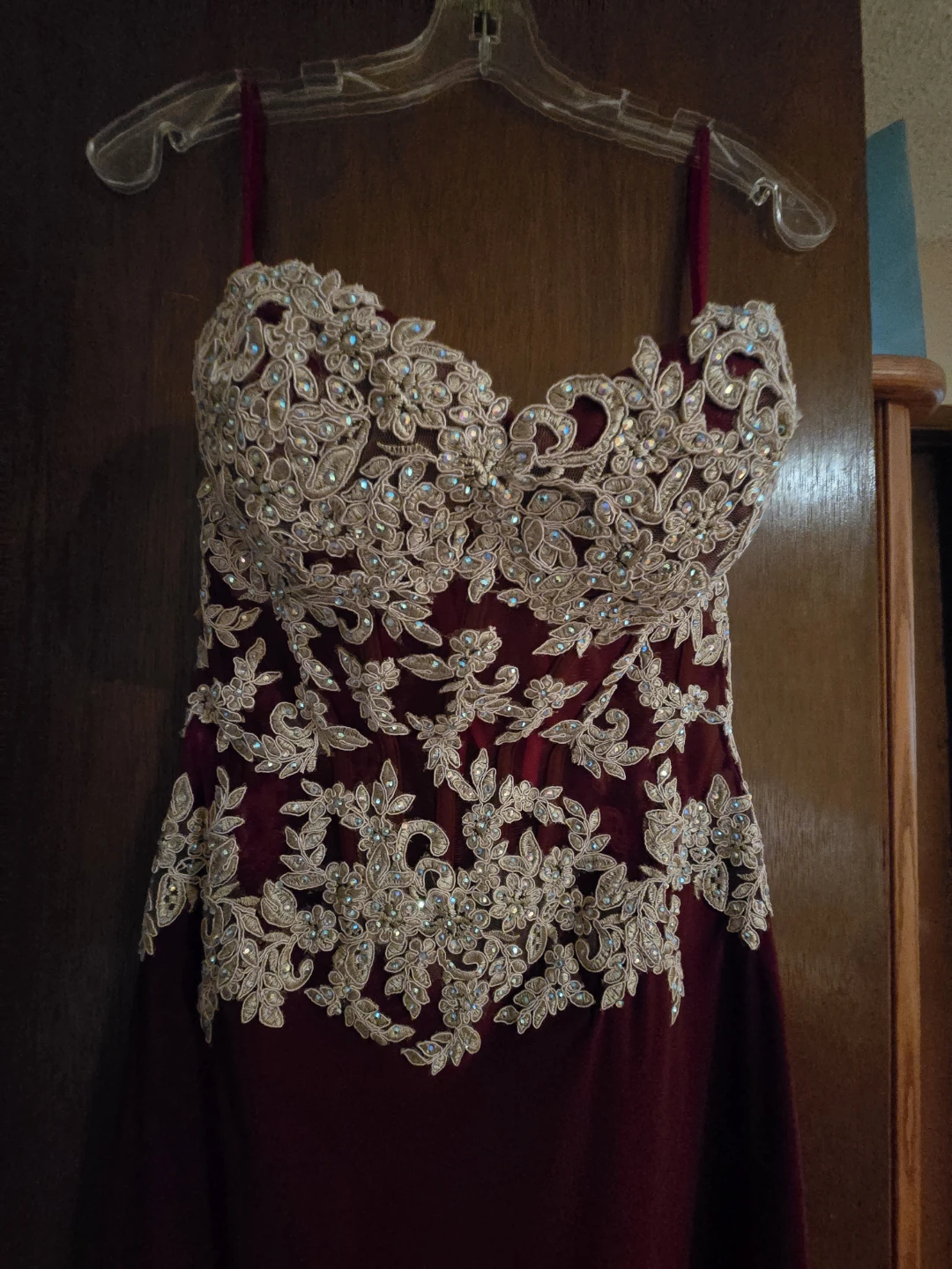 Women's Burgundy Embellished Formal Dress with Slit - photo 2