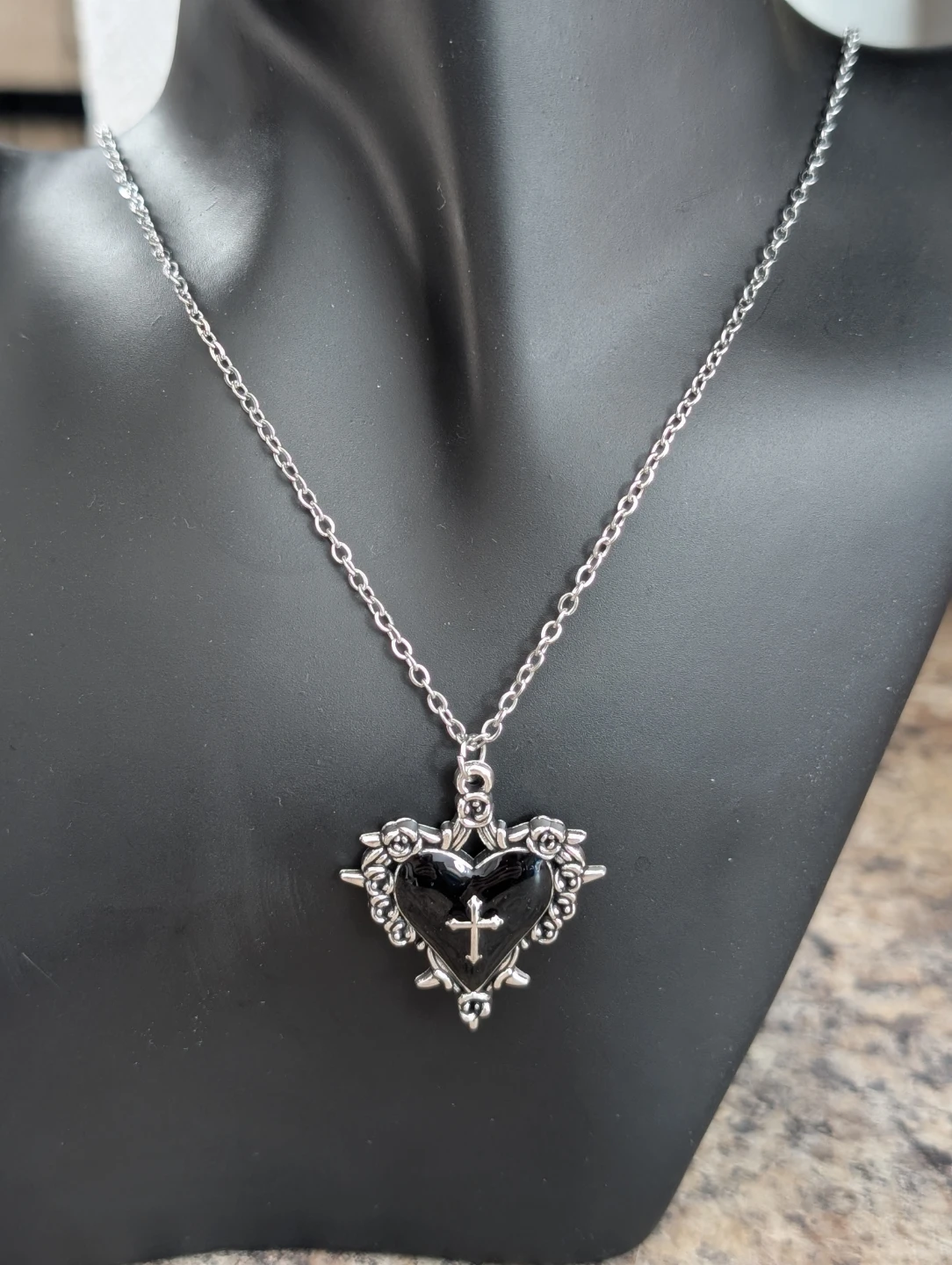 Black Heart Pendant Necklace with Cross - photo 3