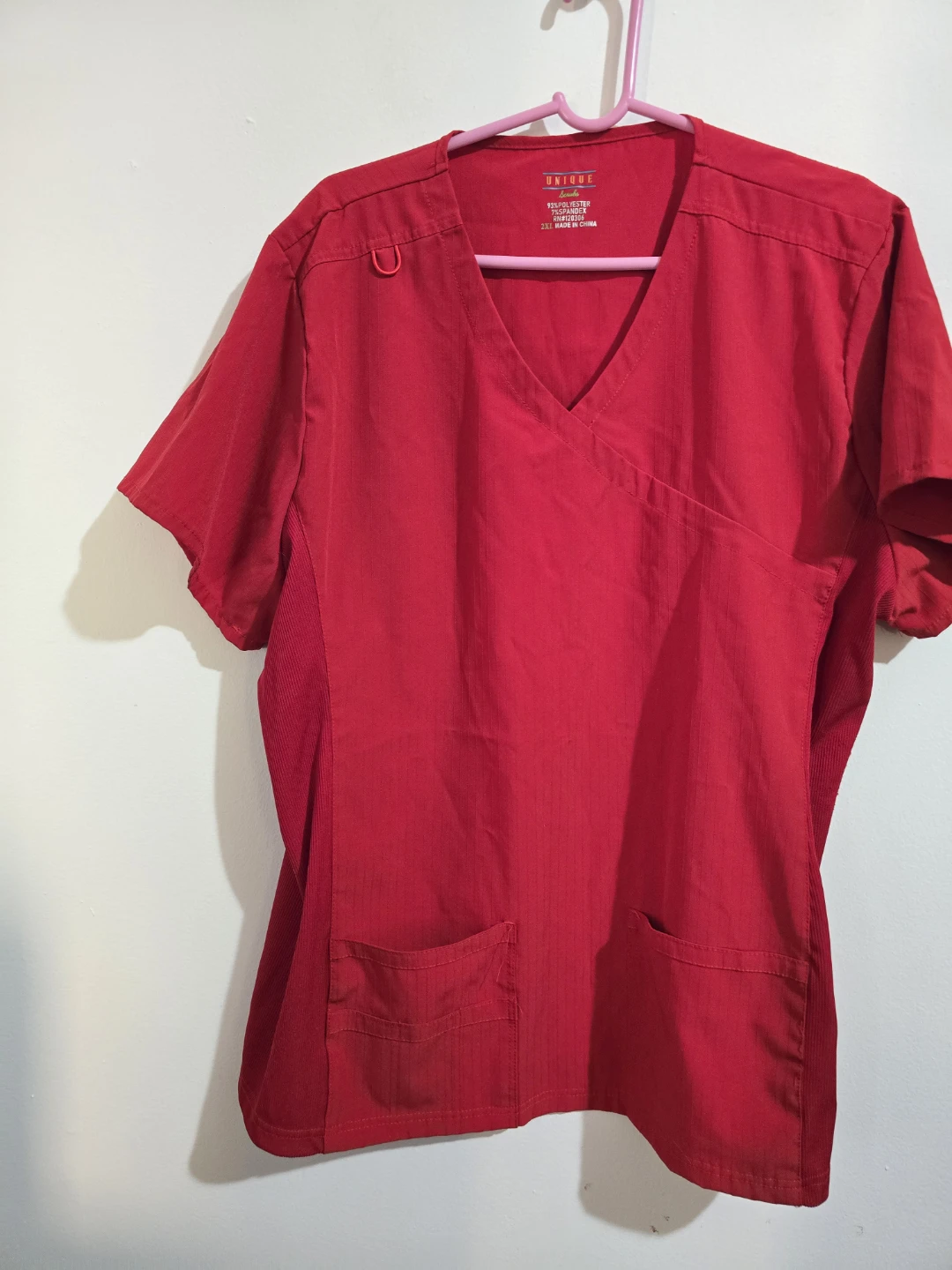Red Unique Scrubs V-Neck Wrap Top Size 2XL