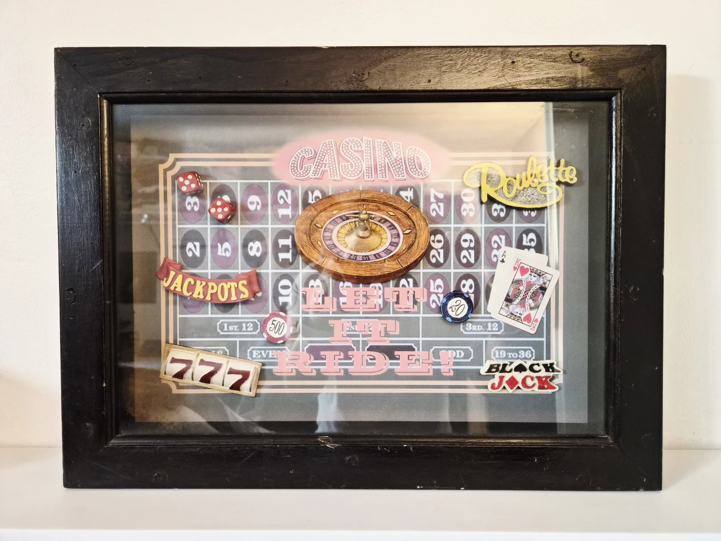 🏆Casino Themed Shadow Box Art with Roulette, Dice, and Cards