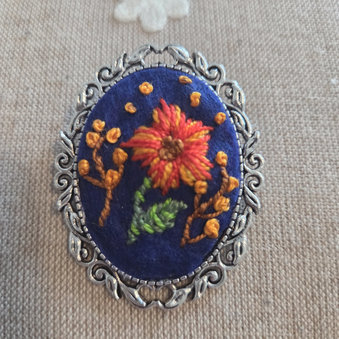 Embroidered Floral Brooch Pin
