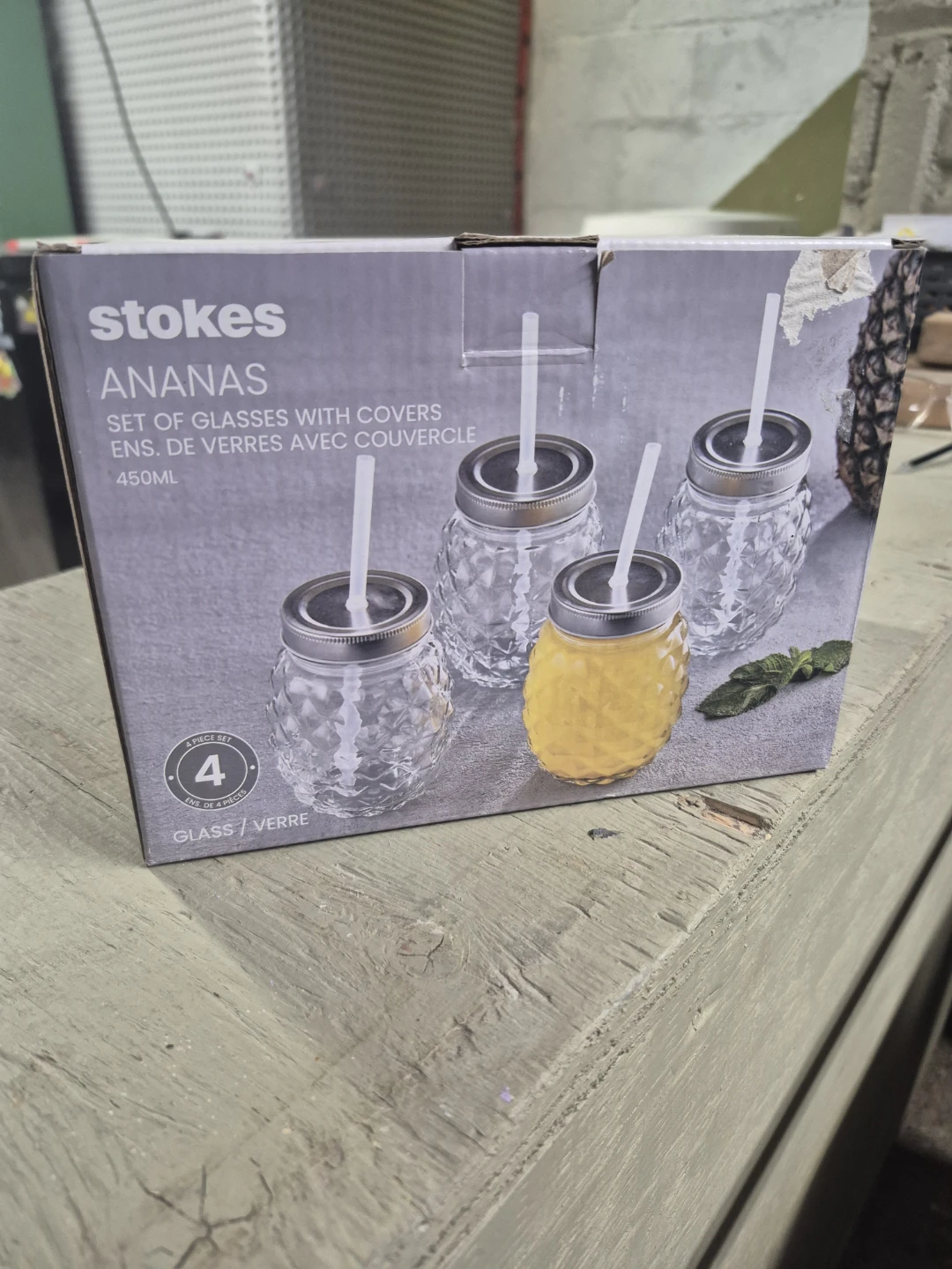 Stokes Ananas/Pineapple Glasses with Covers and Straws