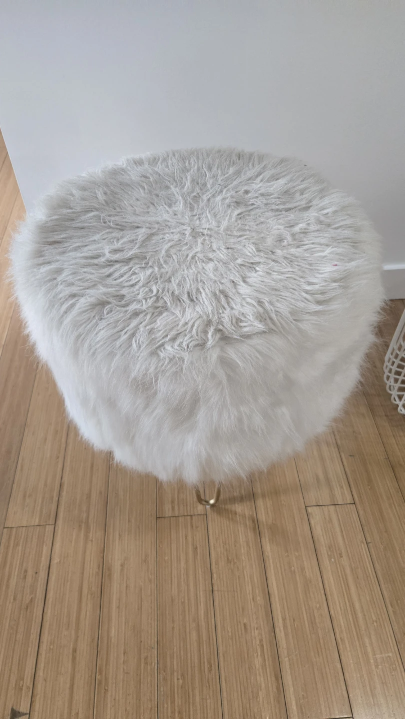 White Faux Fur Round Ottoman Pouf Stool
