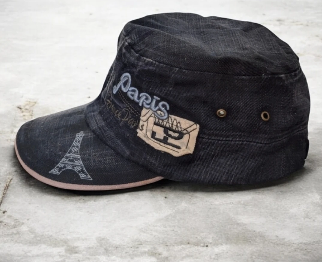 Denim Cadet Hat with Paris Embroidery