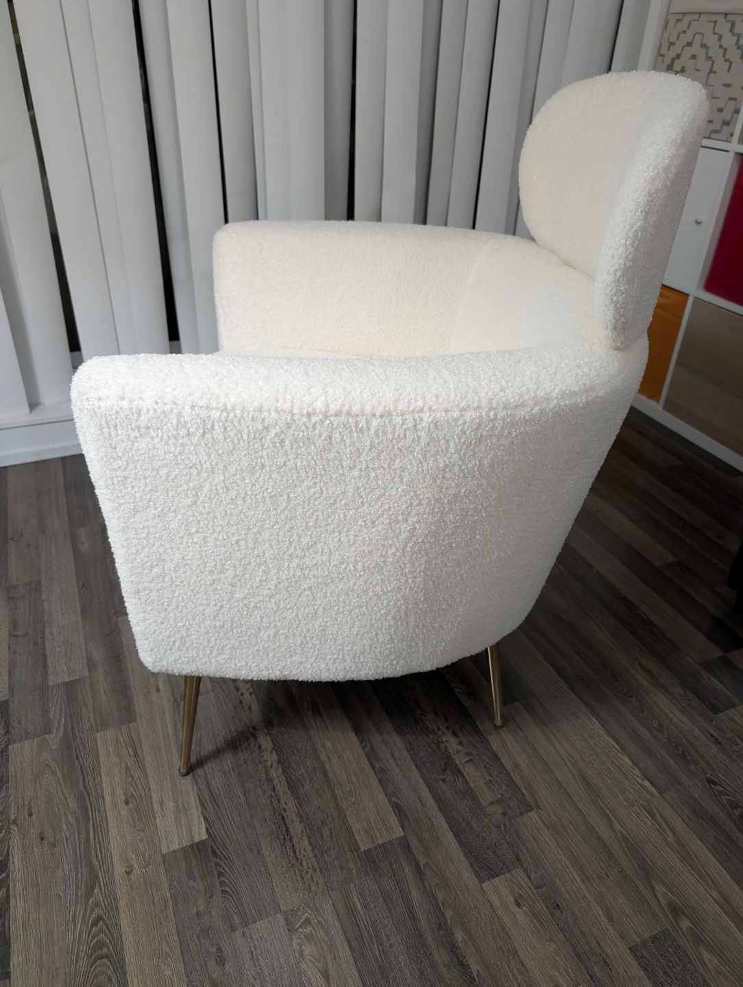 White Boucle Armchair with Gold Legs - photo 2