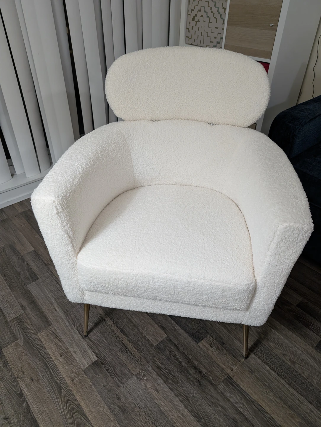 White Boucle Armchair with Gold Legs