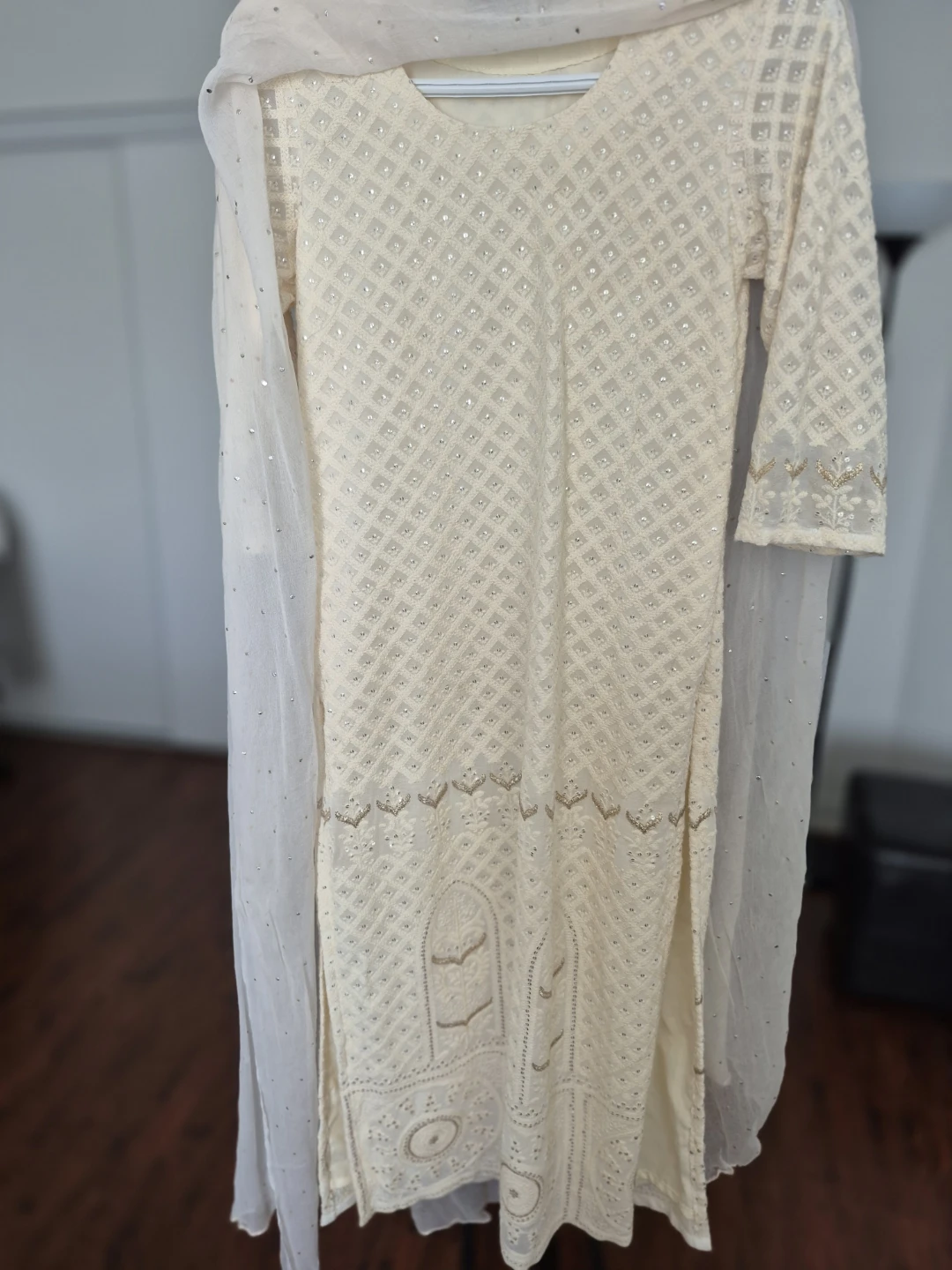 Cream Embroidered Kurti with Dupatta