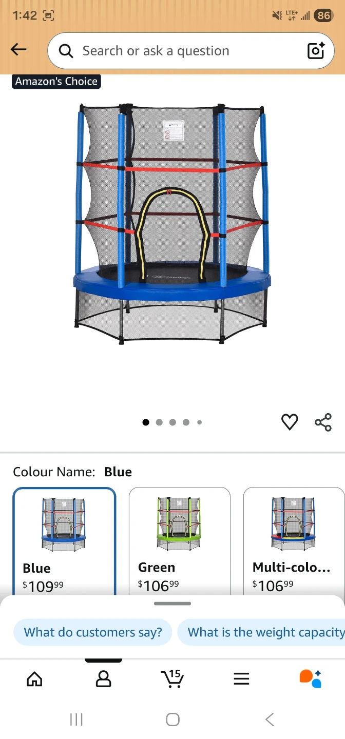 Blue Trampoline with Safety Net