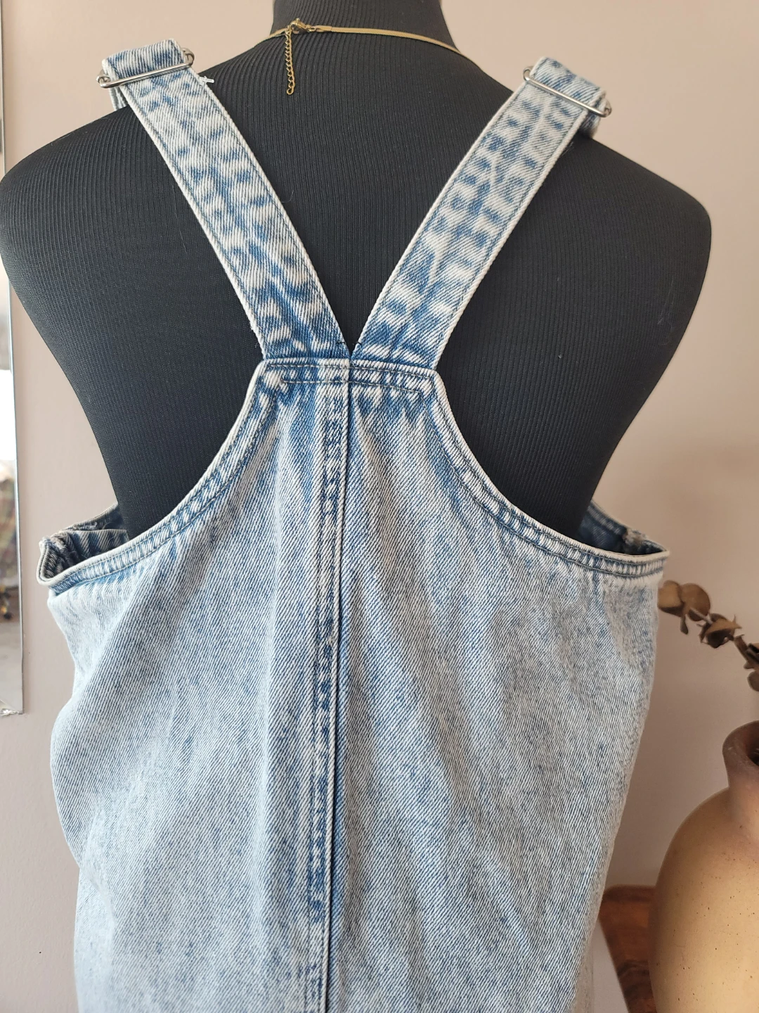 Acid Wash Denim Pinafore Overall Dress Cotton Sz M Retro Minimal - photo 5