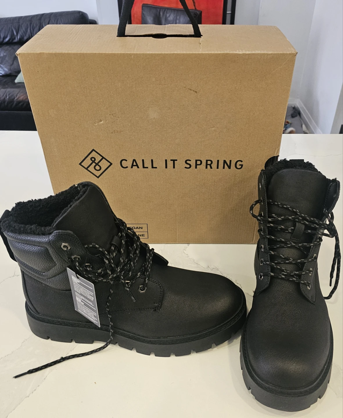 Call It Spring Black Vegan Winter Boots Size 9