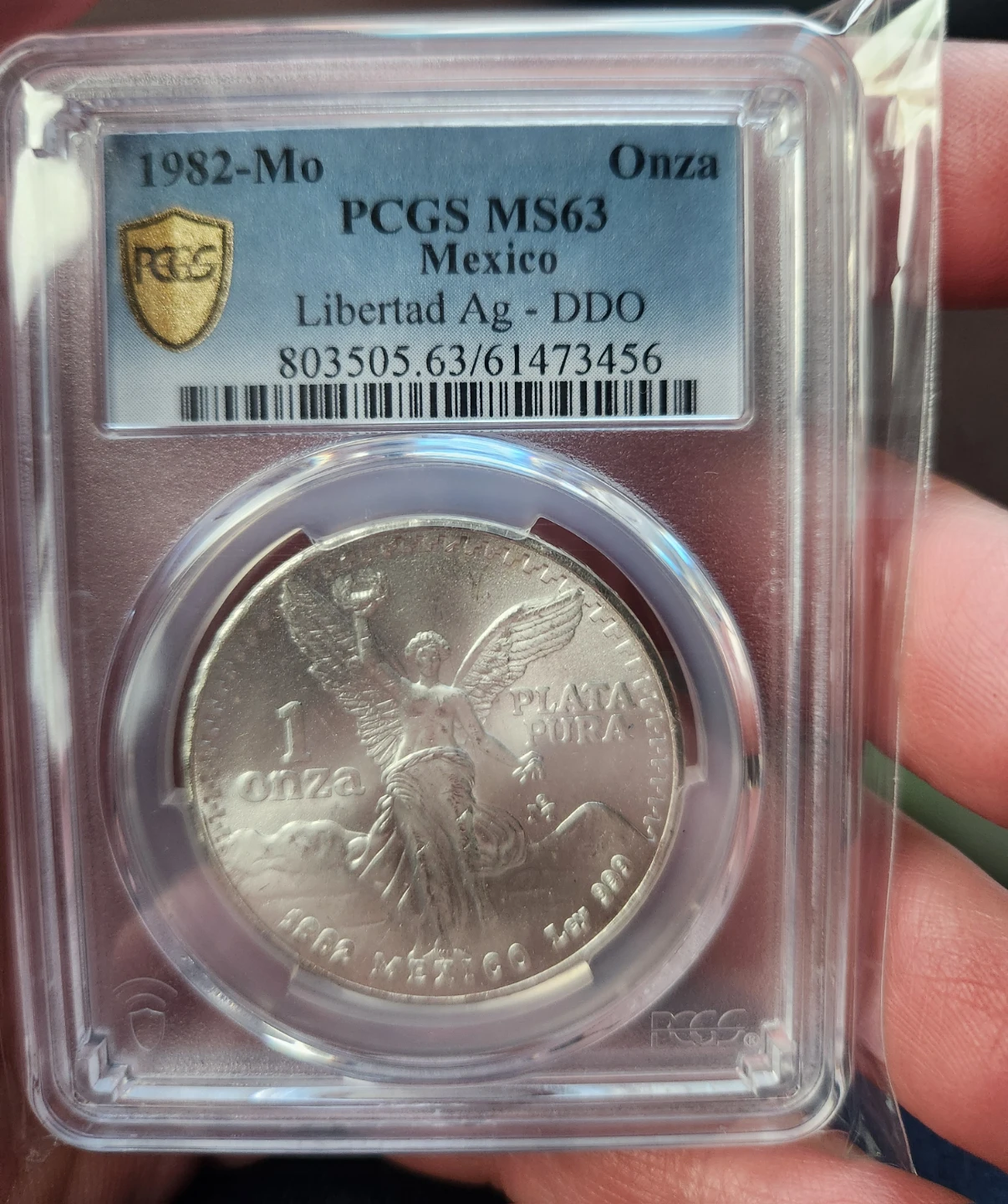 1982 PCGS MS63 Mexico Libertad Ag-DDO Onza silver