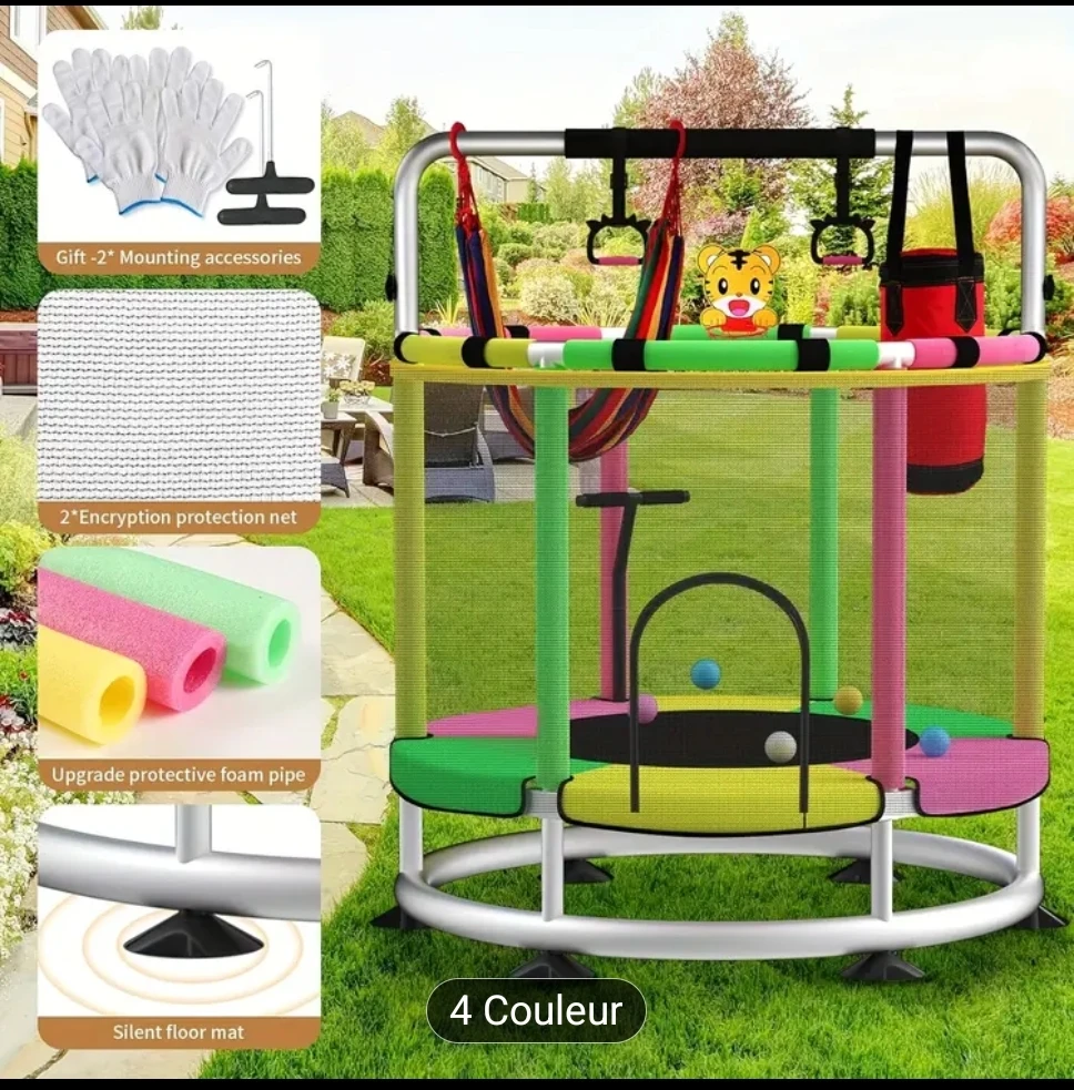 Kids Trampoline with Hammock, Punching Bag, and Tiger Toy - photo 2