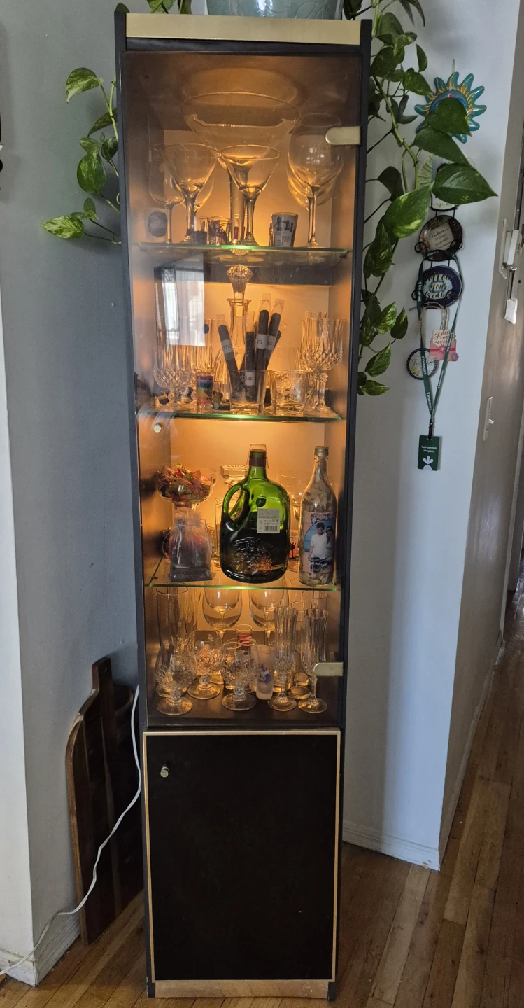 Vintage Bar Cabinet with Glass Doors