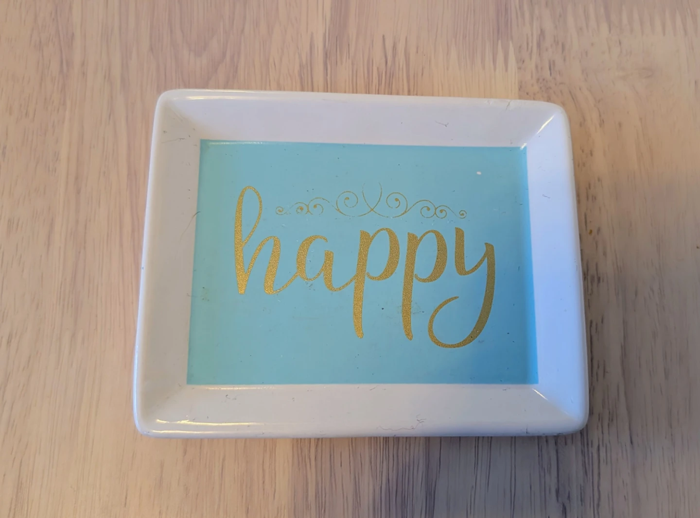 Ceramic Trinket Dish with "Happy" Design