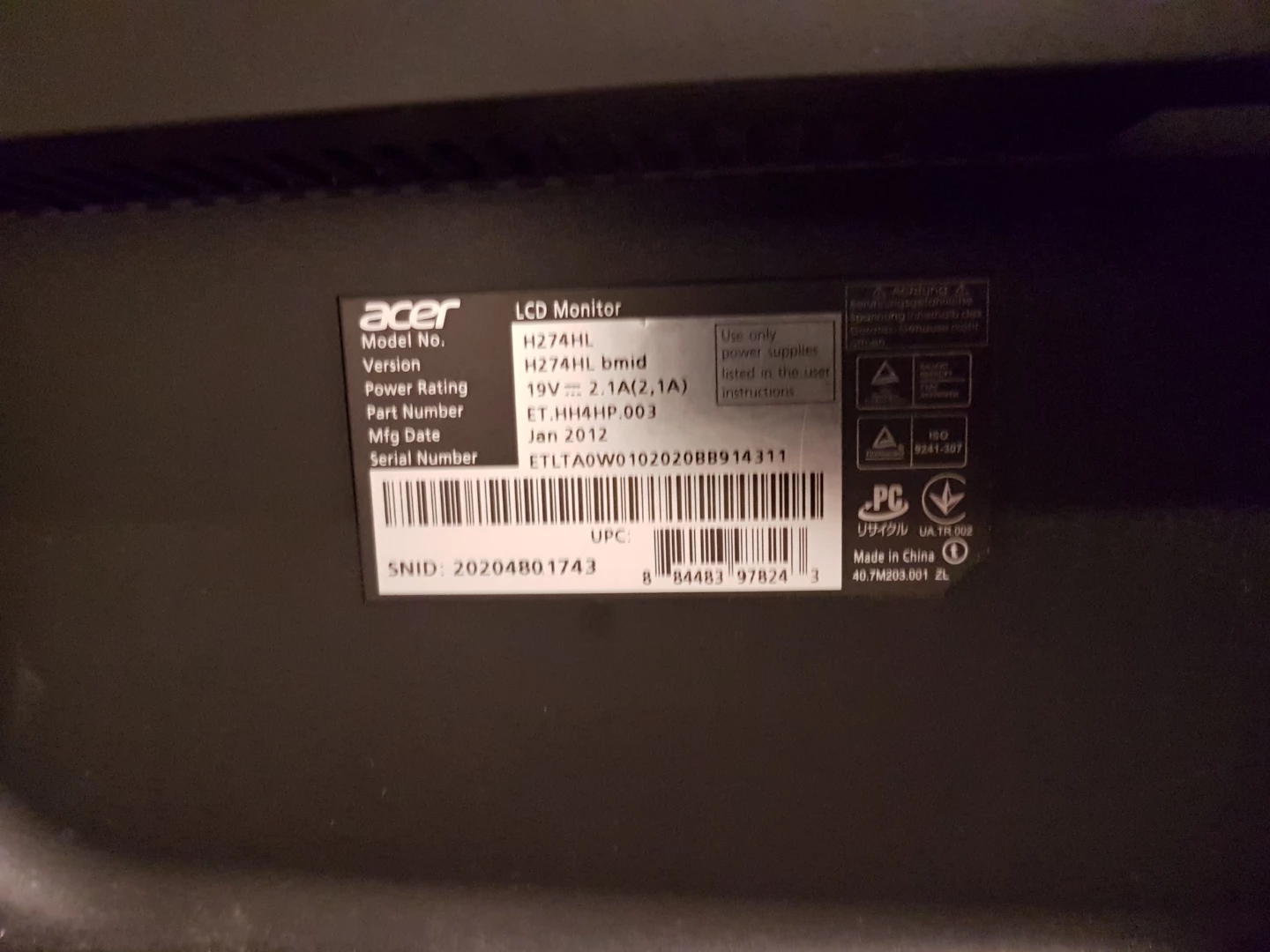 Acer H274HL 27" LCD Monitor - photo 3