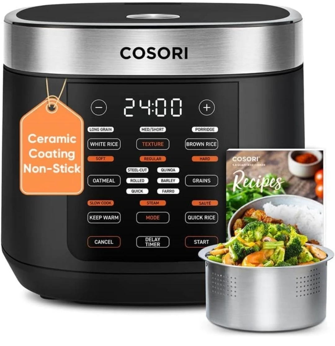 COSORI 18-in-1 Rice Cooker with Steam Basket & Recipes