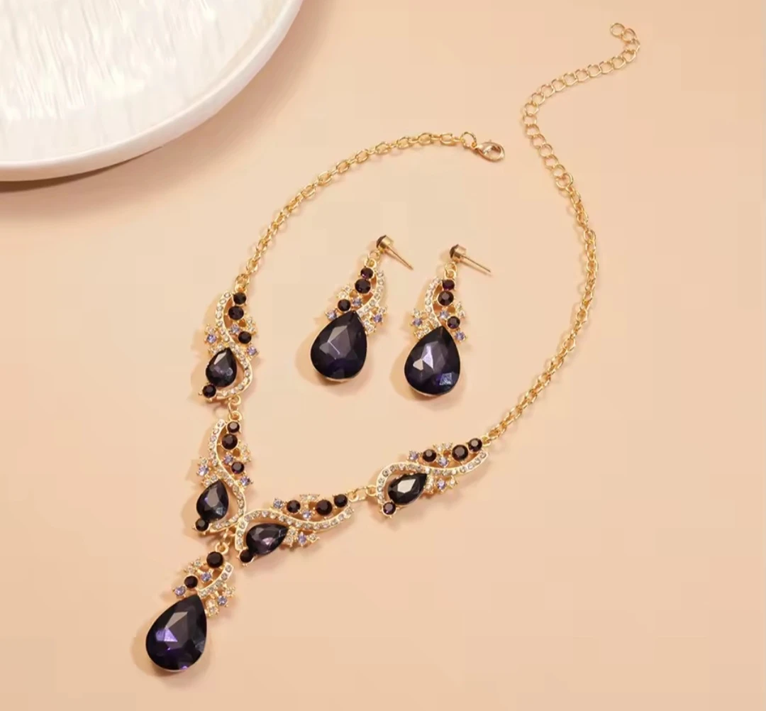 Gold Tone Crystal Necklace and Earring Set - photo 2