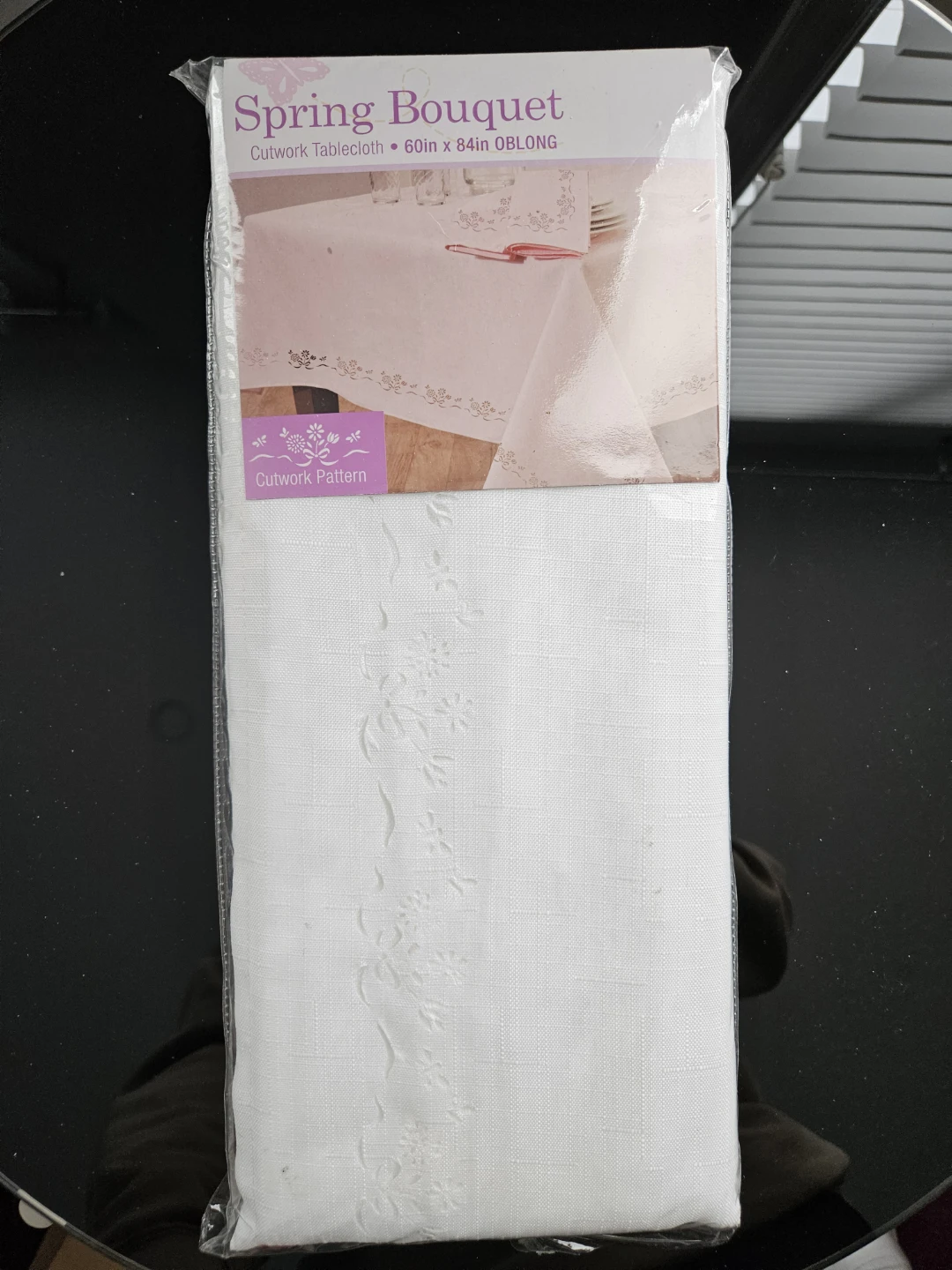 White Spring Bouquet Cutwork Oblong Tablecloth