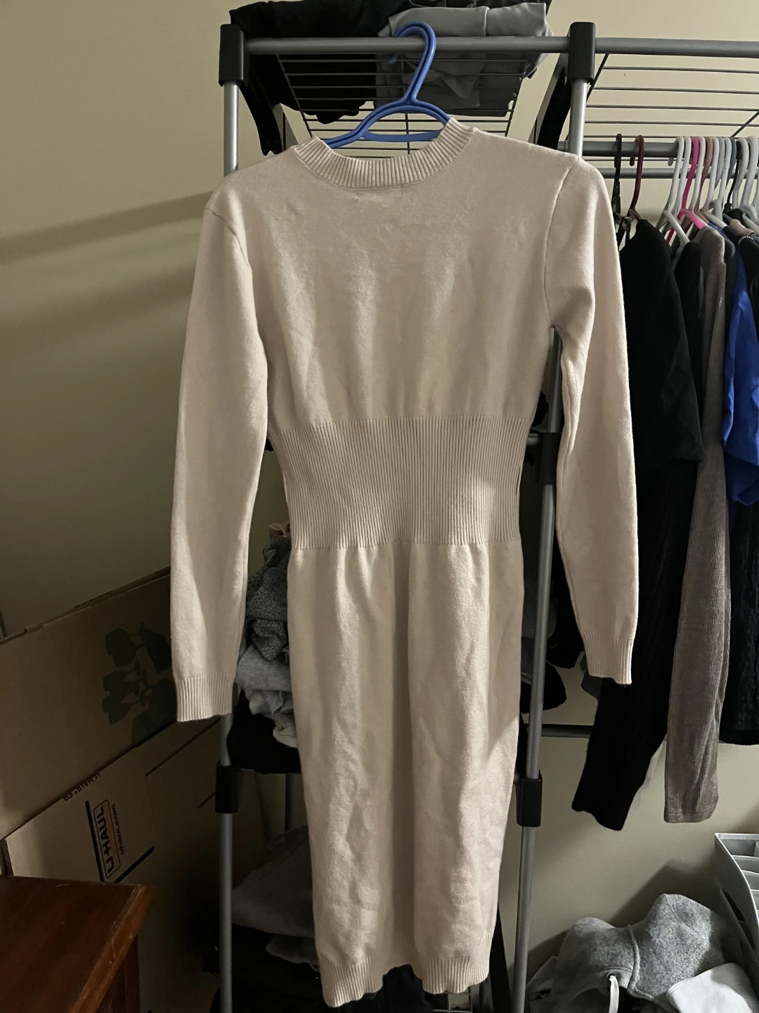 Beige Long Sleeve Knit Dress - photo 2