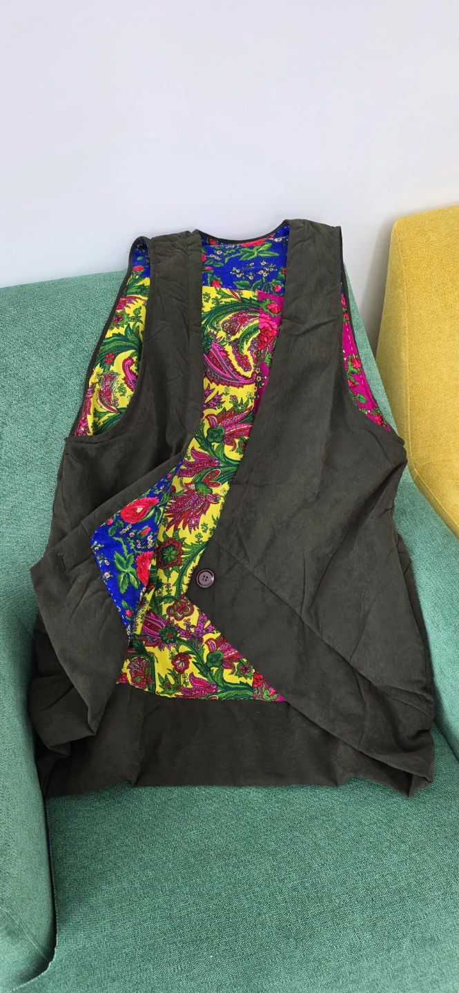 Women's Vest with Floral Print Lining - Handmade
