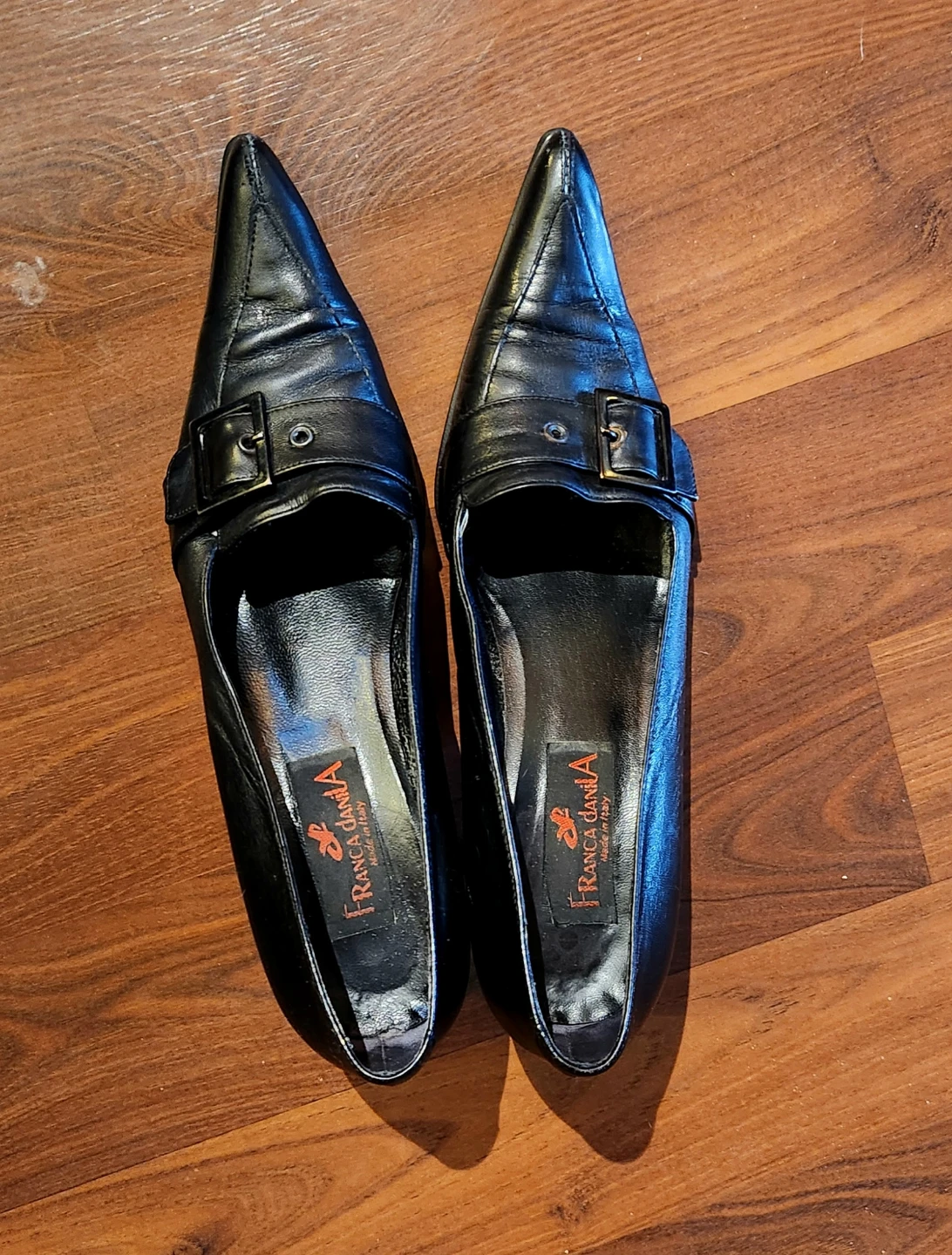 Franca Giana Black Leather Buckle Heels