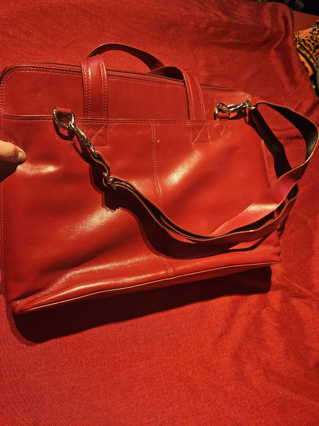 Red Leather Briefcase / Laptop Bag - photo 2