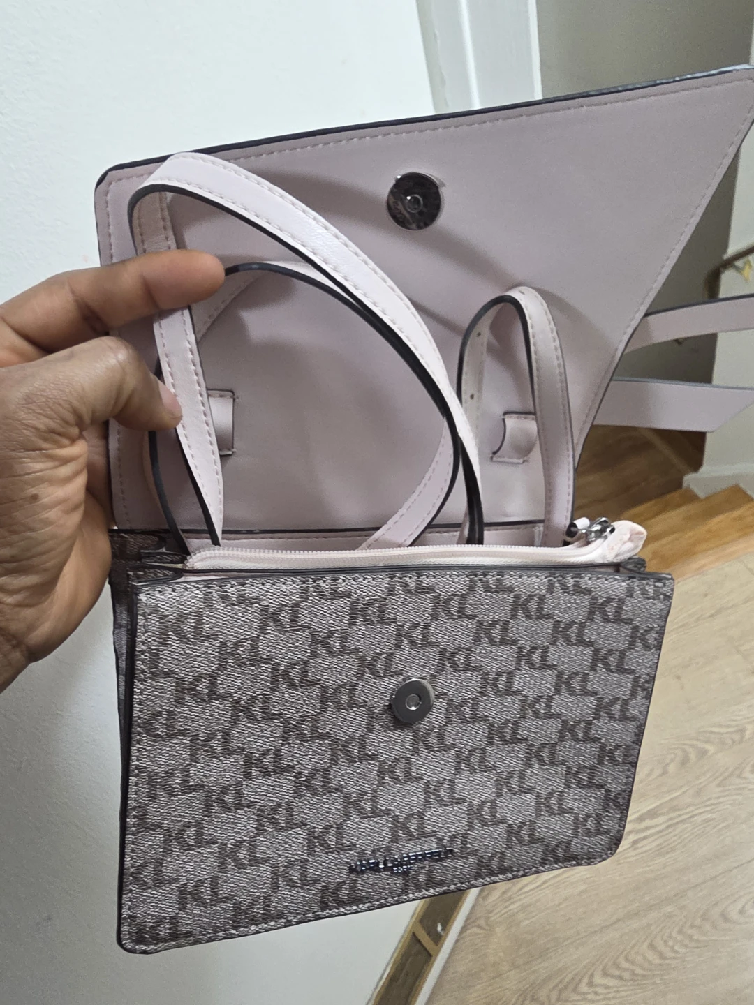 Karl Lagerfeld Pink & Grey Logo Shoulder Bag - photo 5
