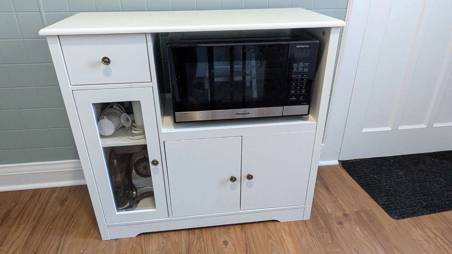 White Kitchen Microwave Cart with Storage