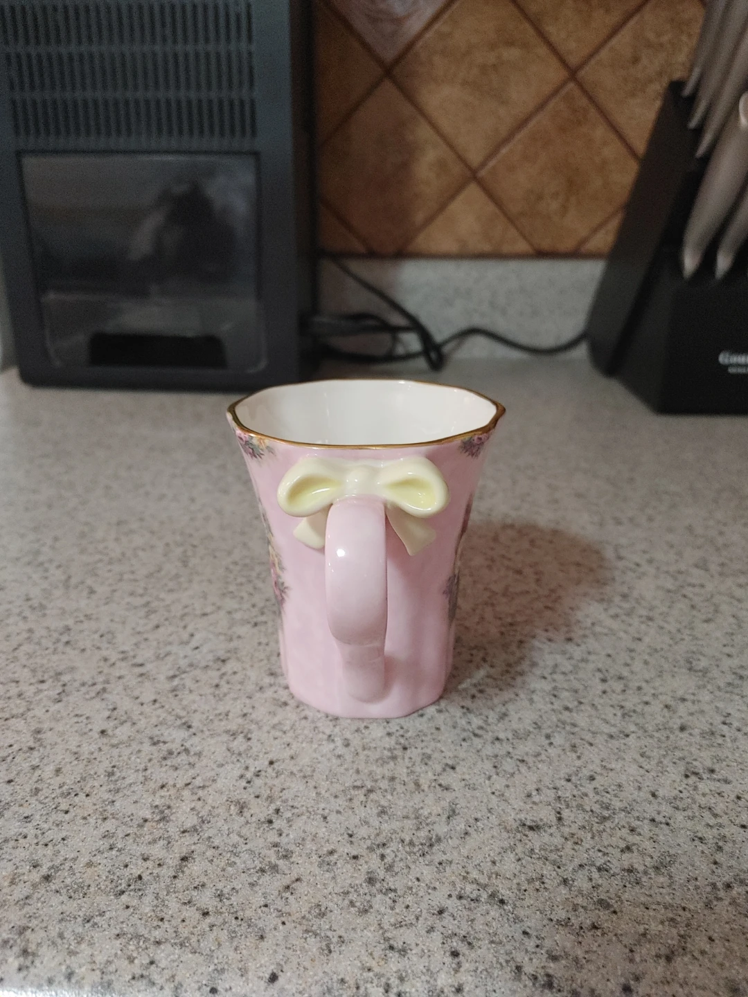 Pink Floral Teacup, Saucer, and Spoon Set - photo 3