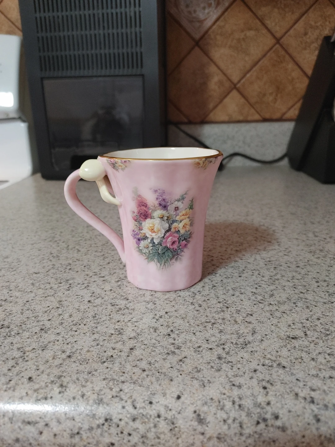 Pink Floral Teacup, Saucer, and Spoon Set - photo 4