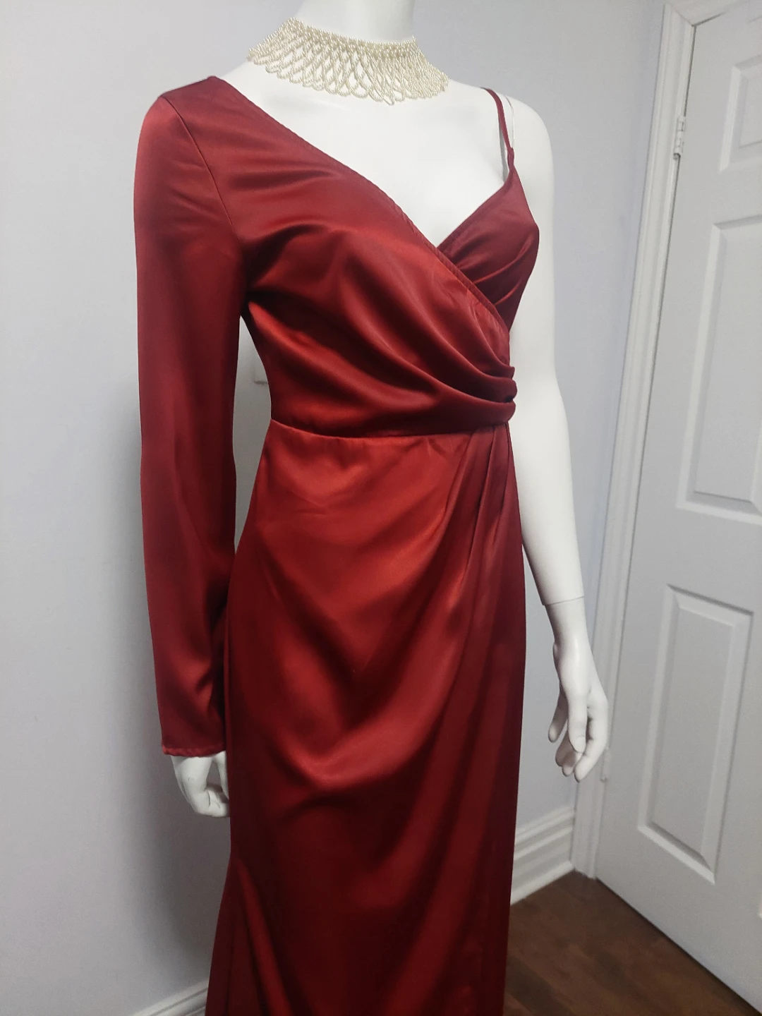 Red One-Sleeve Maxi Dress - photo 2