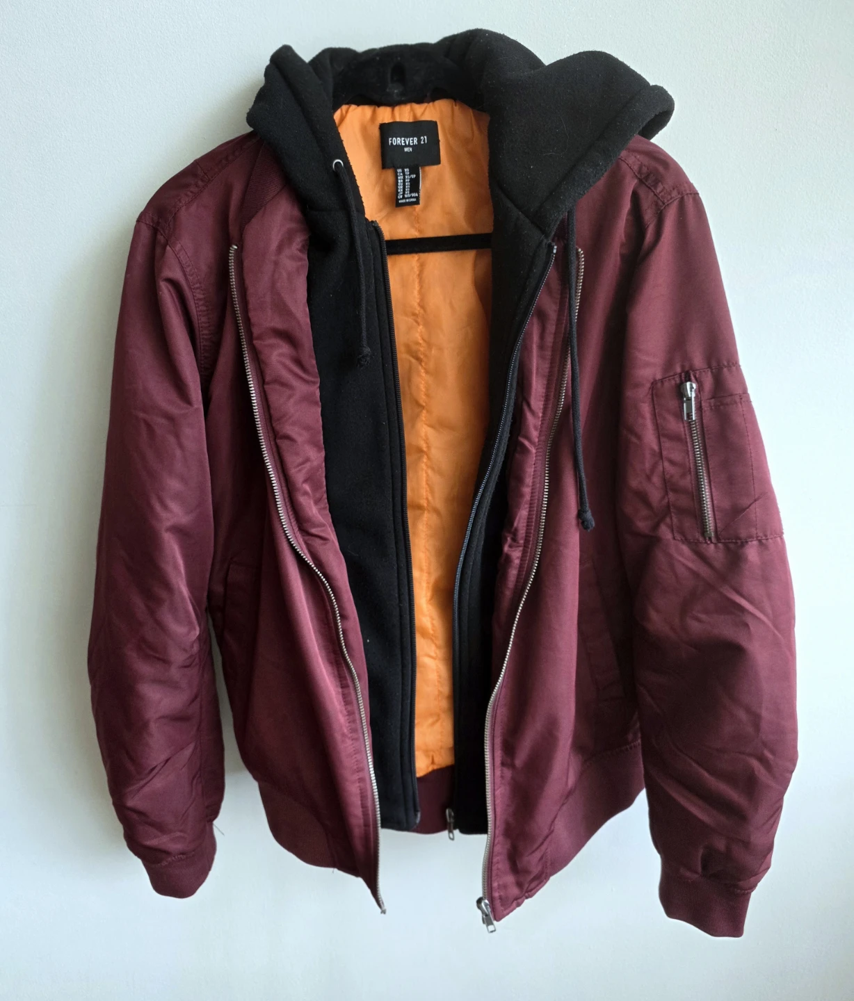 Burgundy Bomber Jacket with Black Hood - photo 2