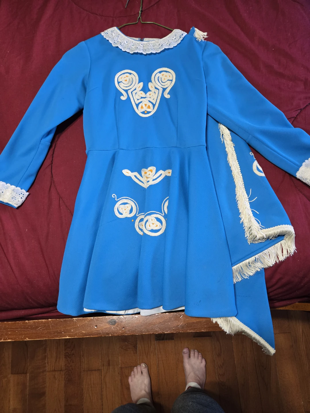 Blue Irish Dance Dress with White Trim