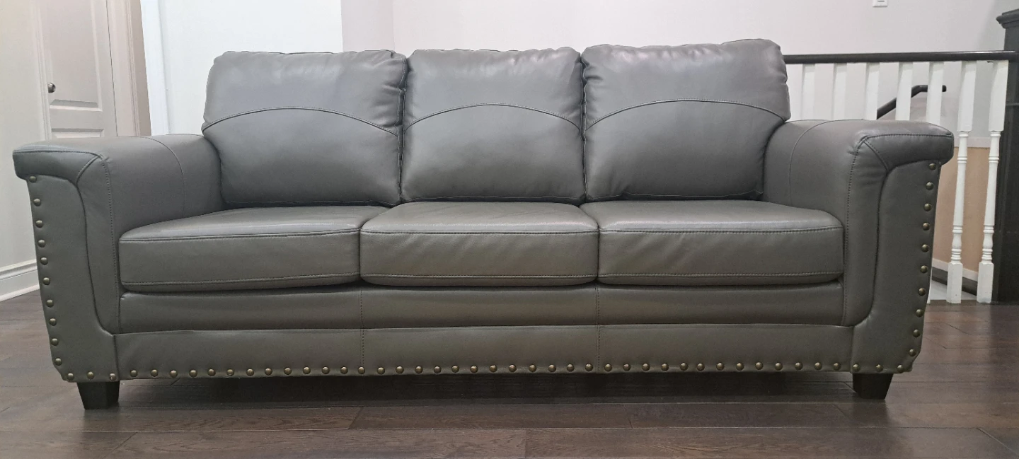 Grey Leather Loveseat and Sofa Set