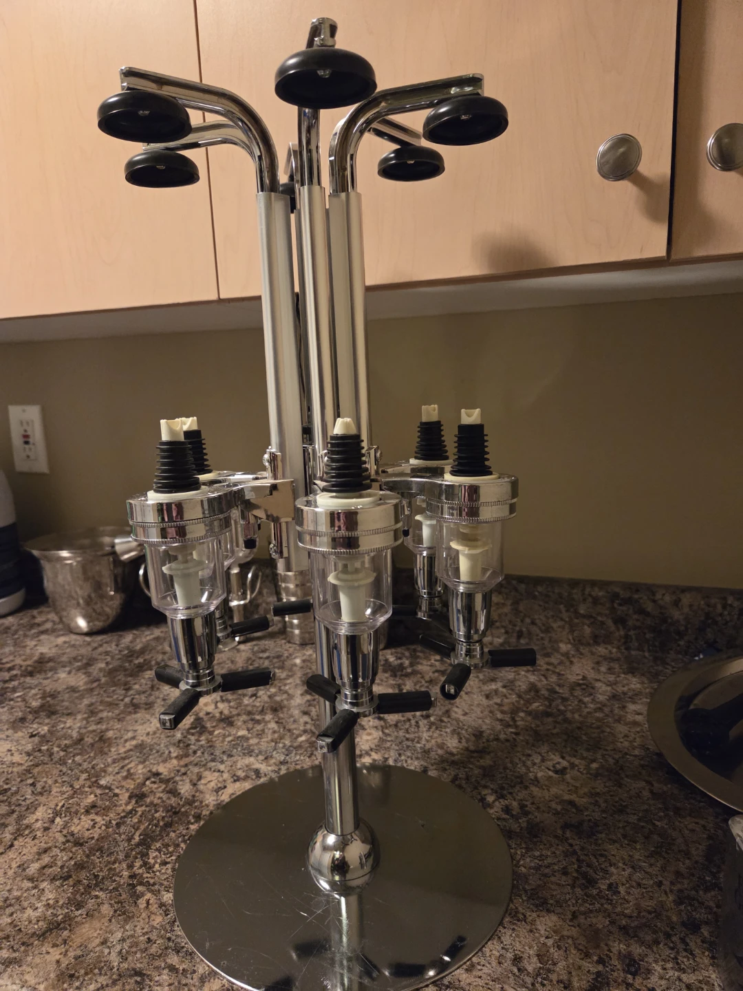 Silver 6-Bottle Liquor Dispenser Stand
