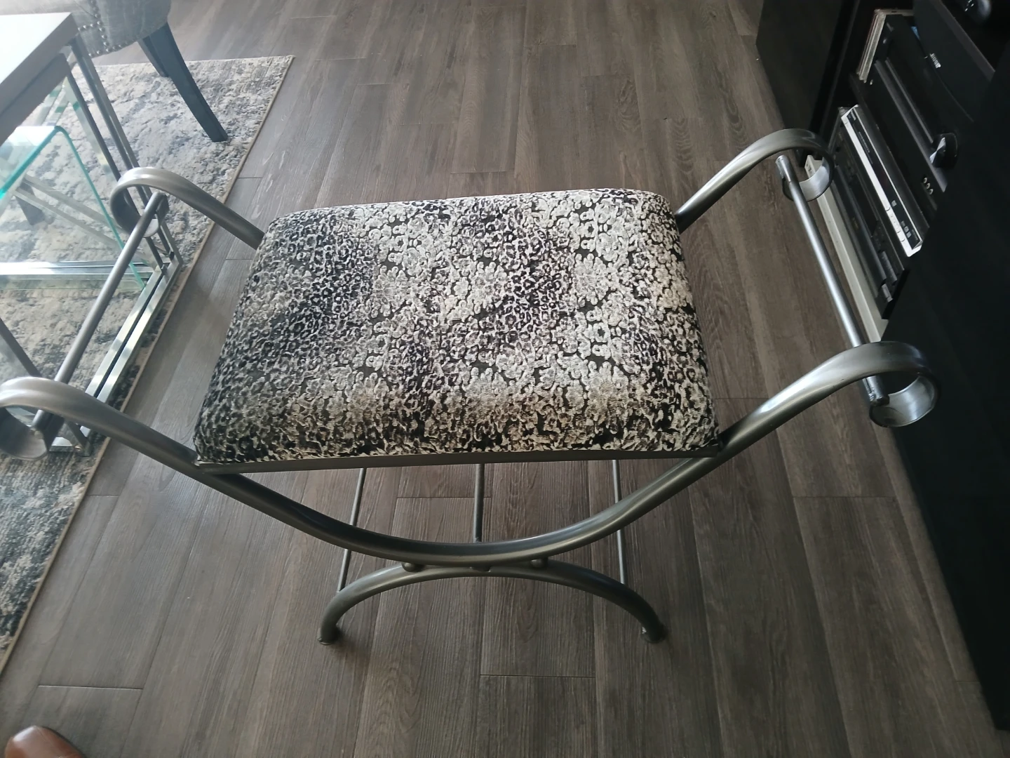 Curved Metal Bench with Patterned Seat