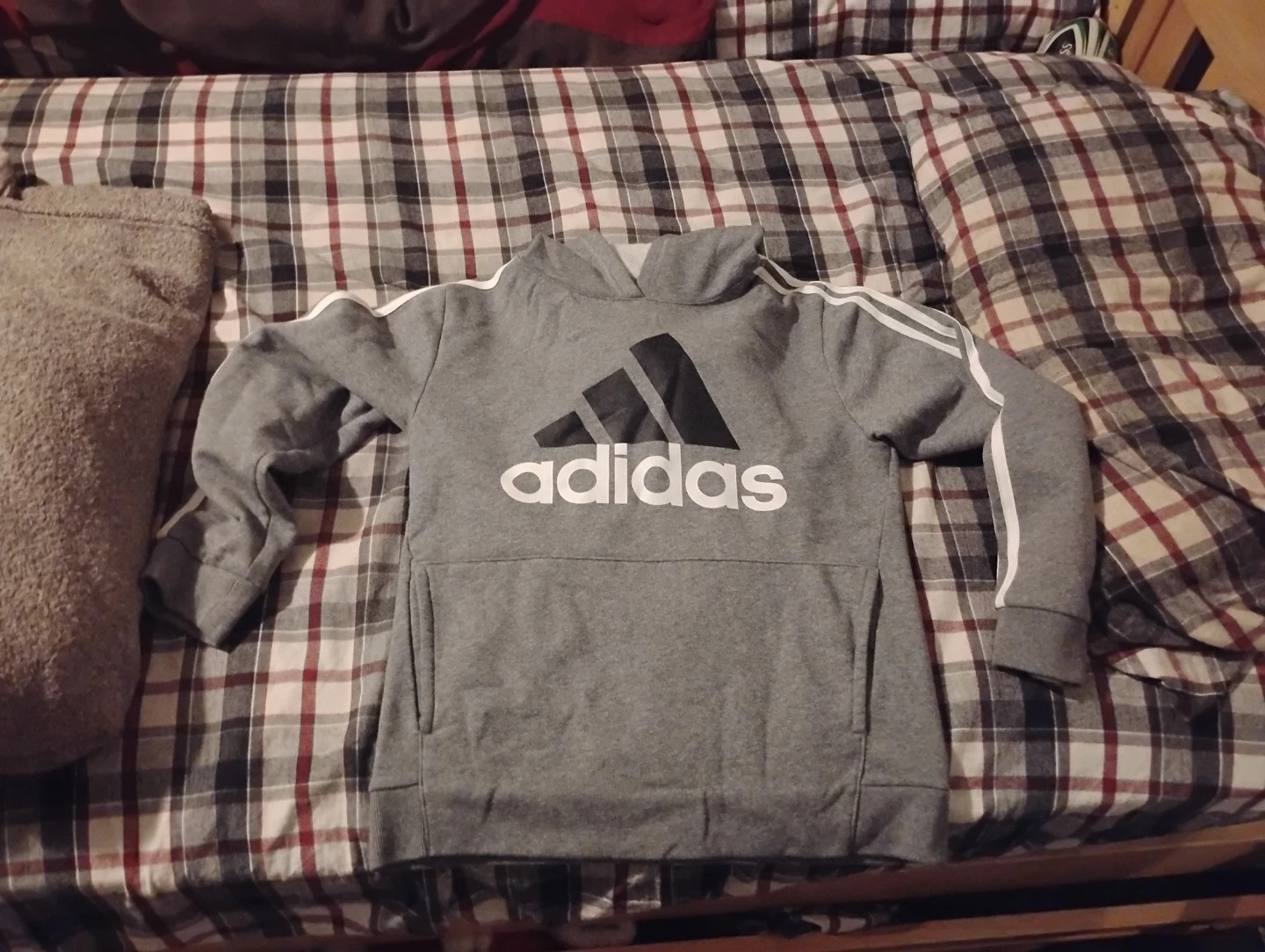 Adidas Grey Hoodie with White Stripes - Size L - photo 4