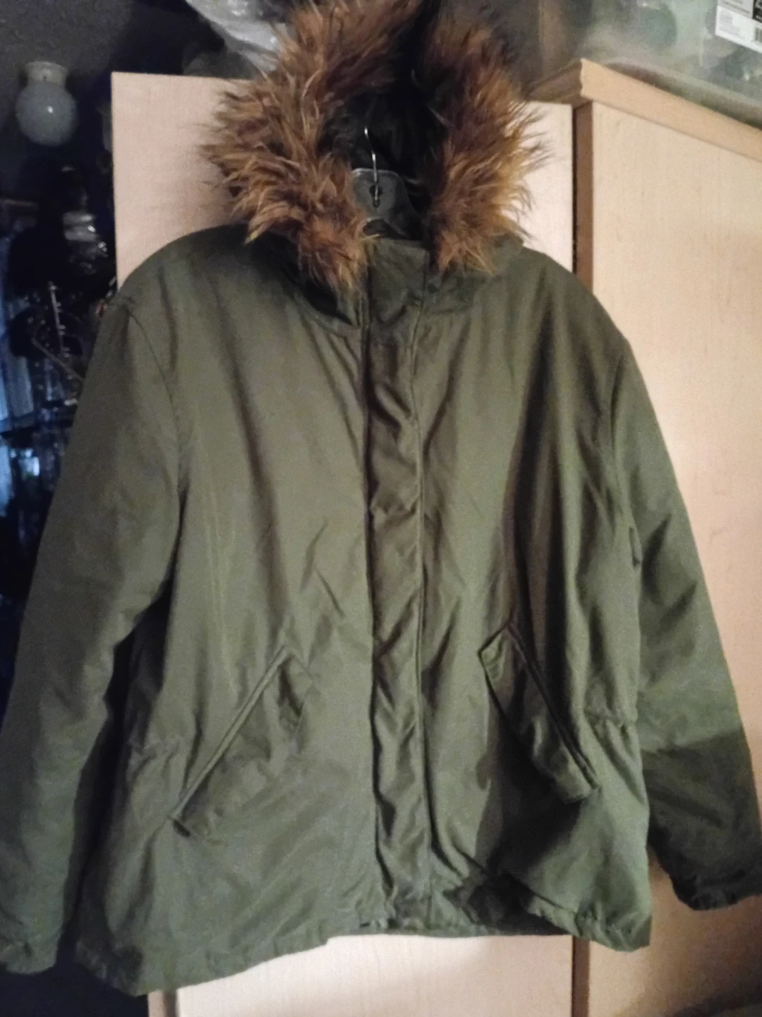 Women's Olive Green Parka Jacket with Faux Fur Hood