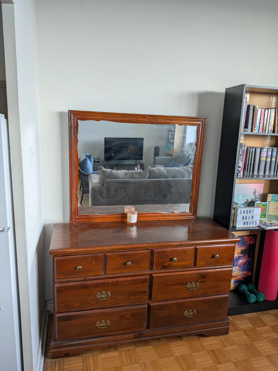 Solid Wood 6-Drawer Dresser with Large Mirror