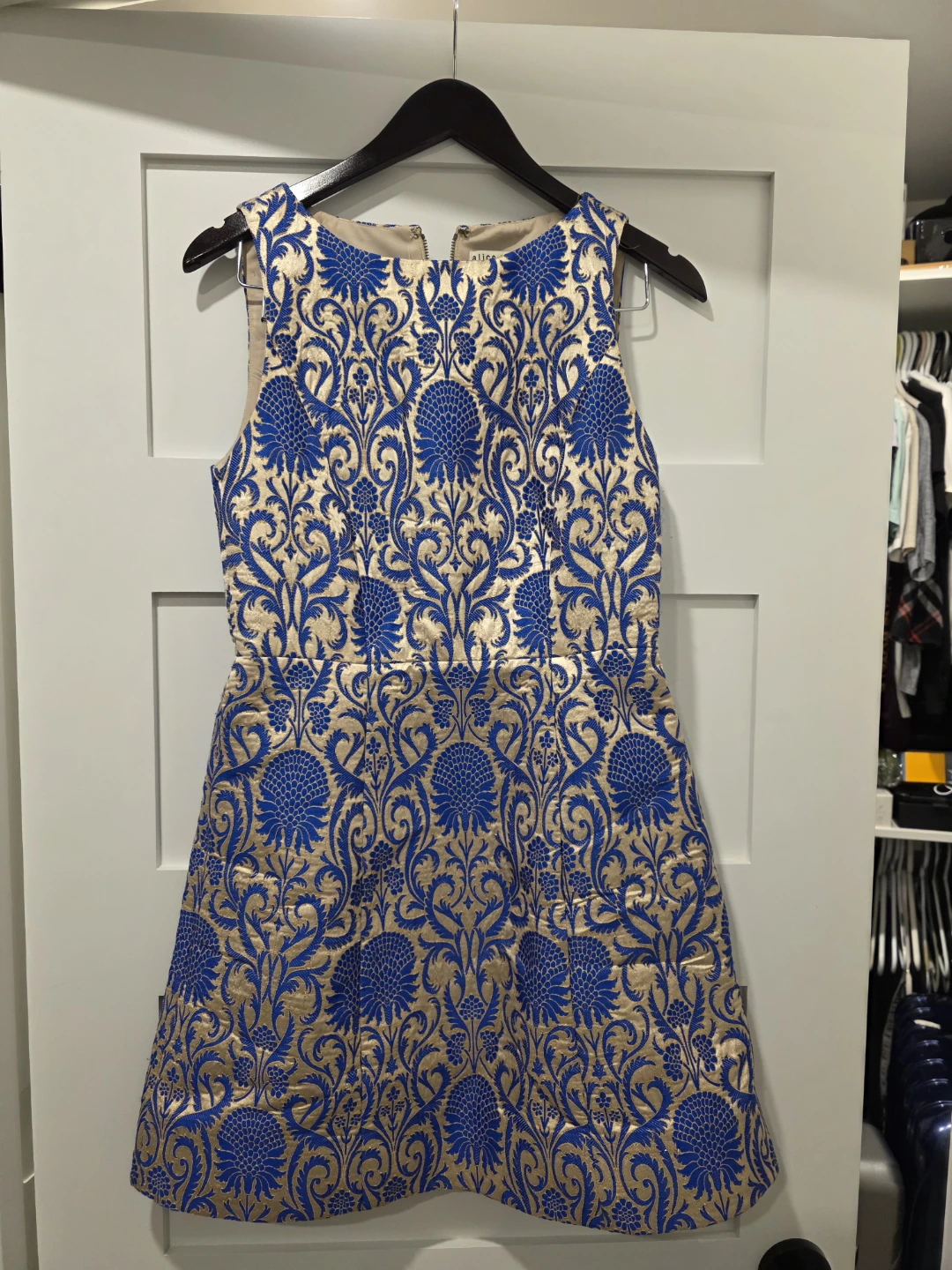 Alice + Olivia Blue & Gold Brocade Dress