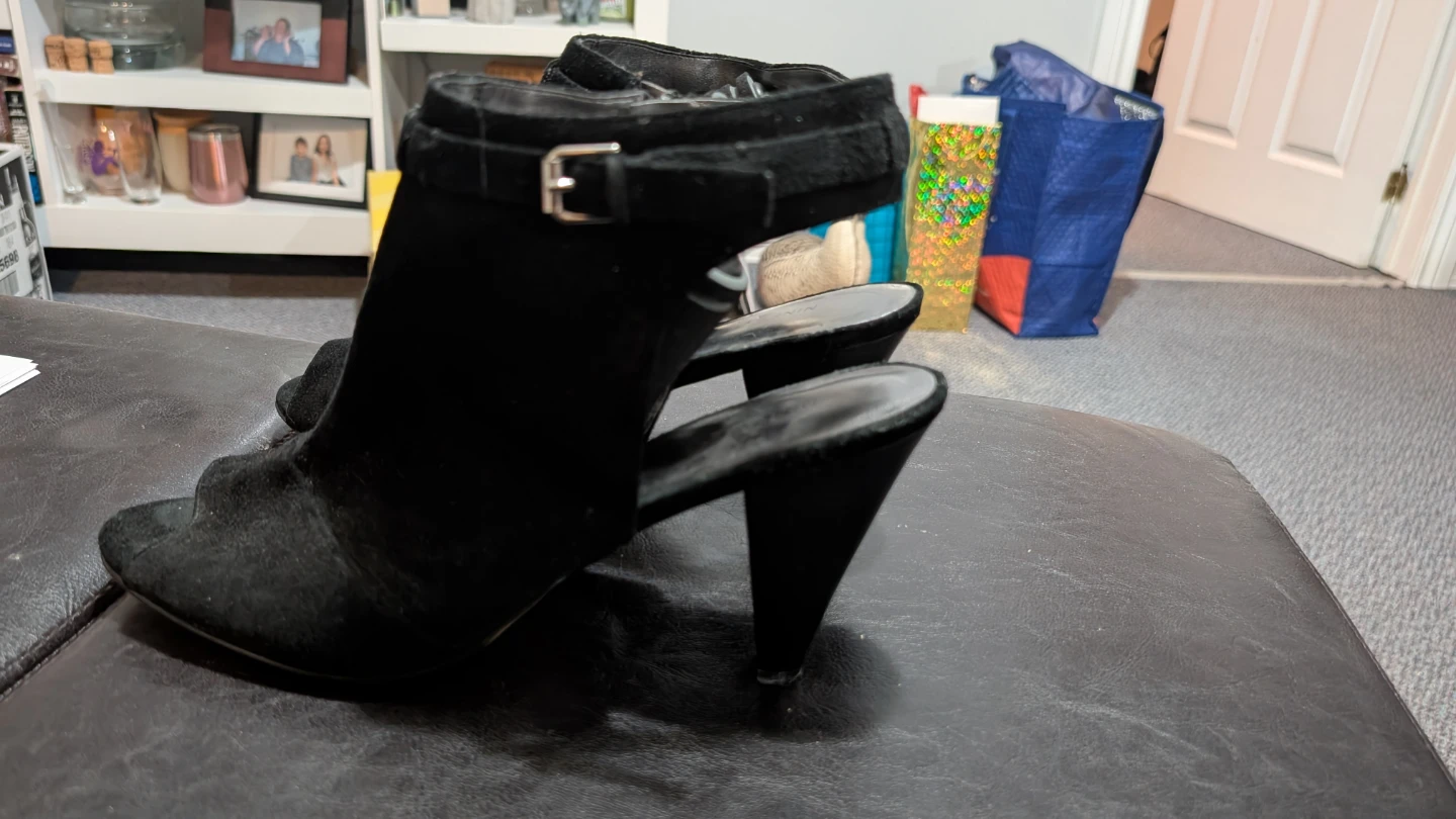 Black Suede Peep-Toe Heels