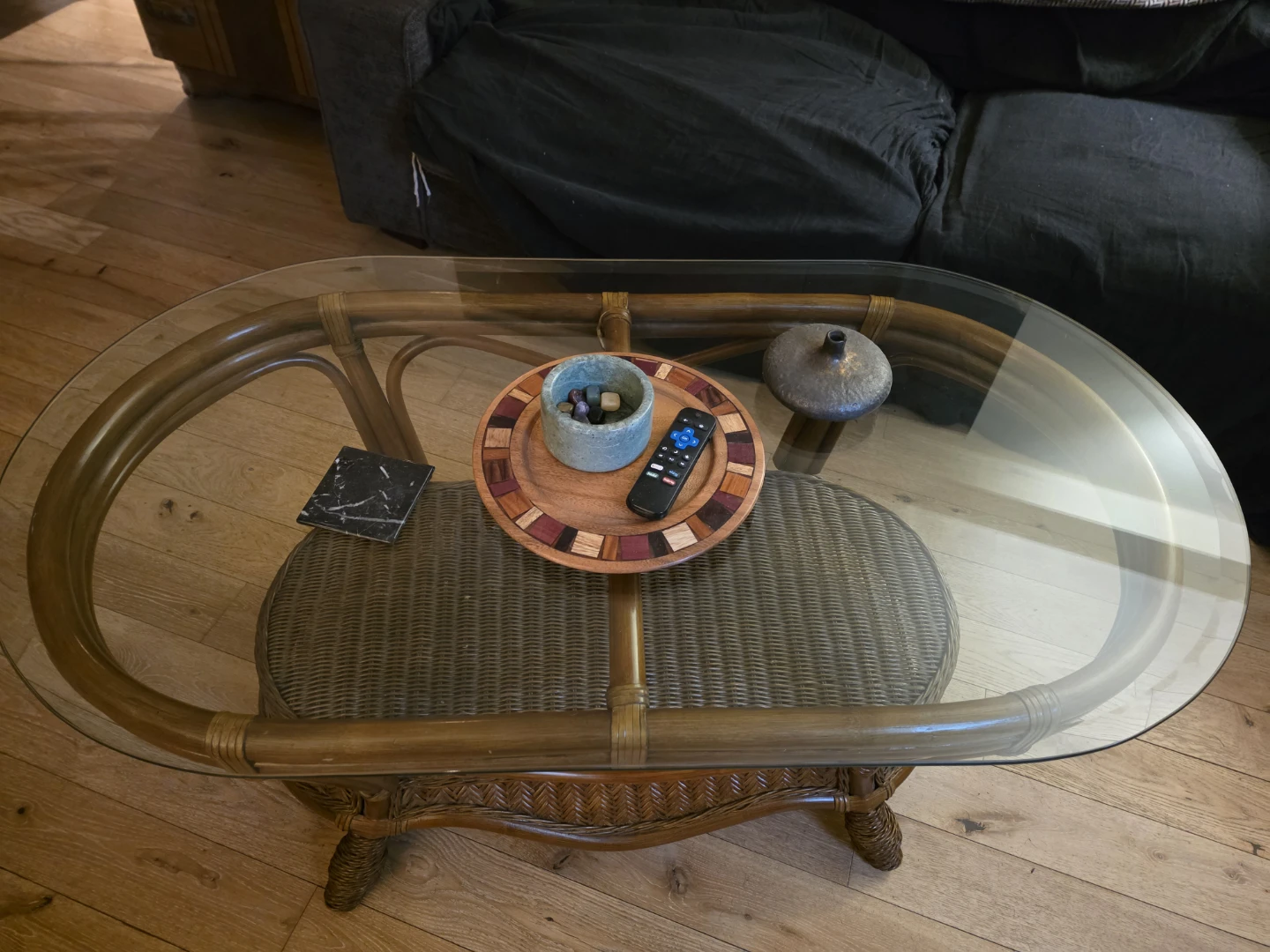 Vintage 2tier Boca Rattan glass top coffee table - photo 2