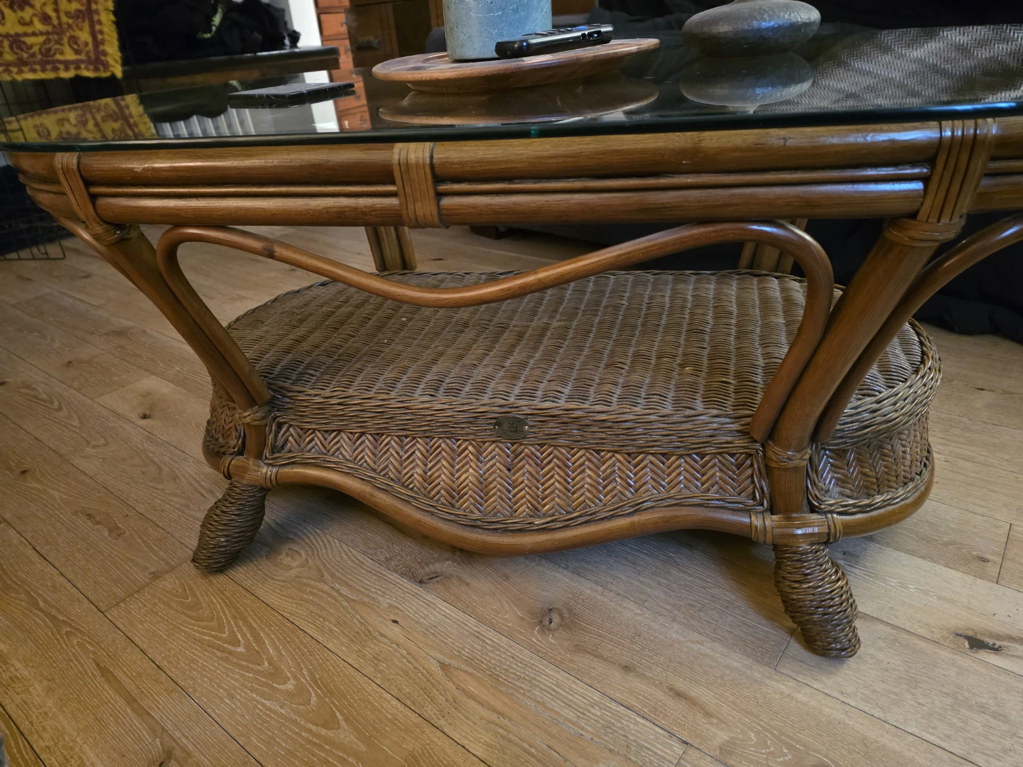 Vintage 2tier Boca Rattan glass top coffee table - photo 3