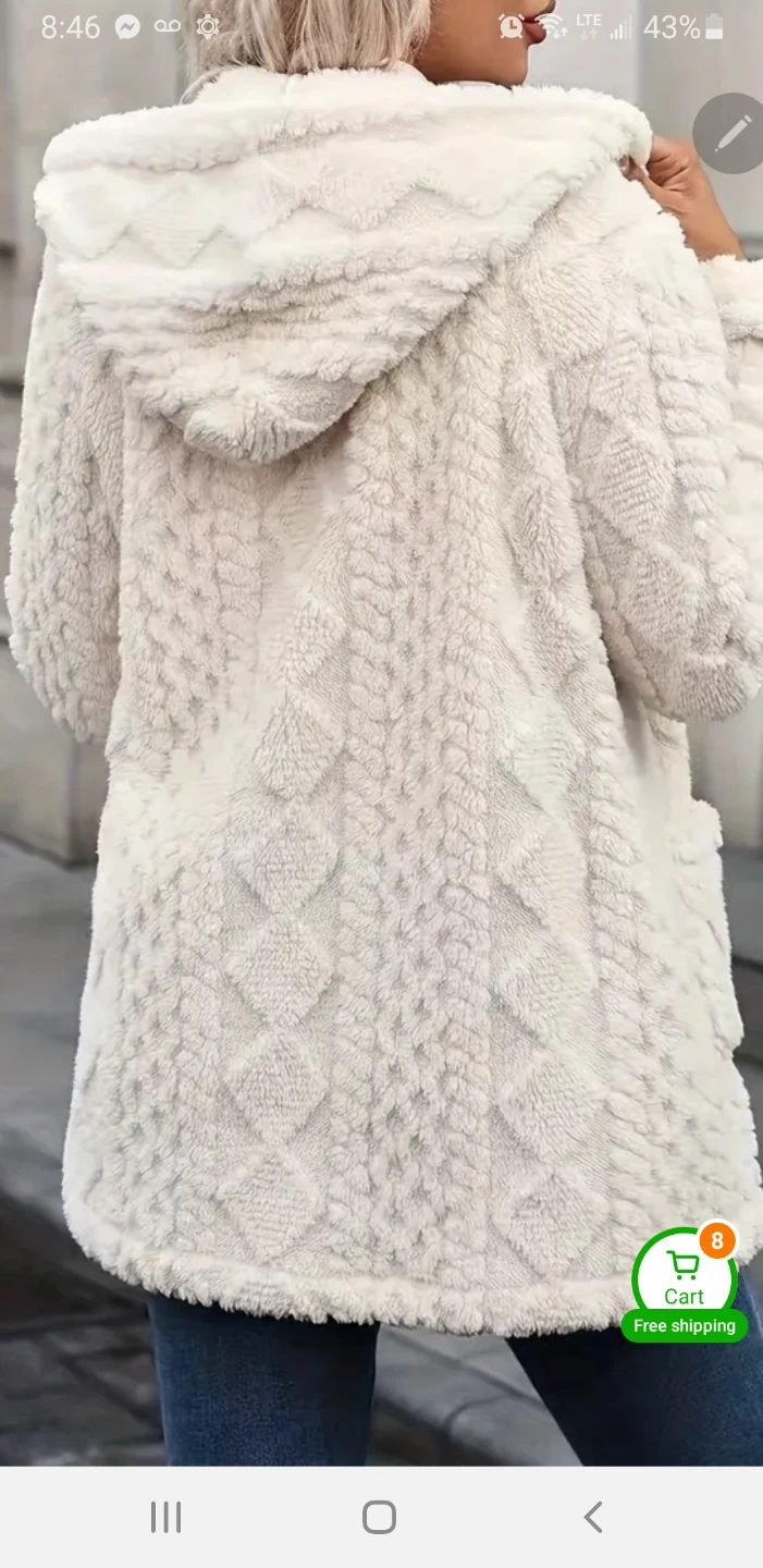 Hand knit mid coat with hood