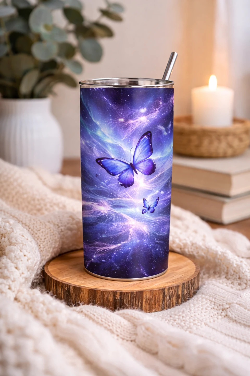 Galaxy Butterfly Tumbler with Straw