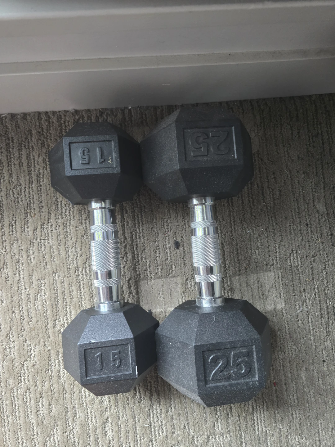 Two Dumbbells: 15lb and 25lb