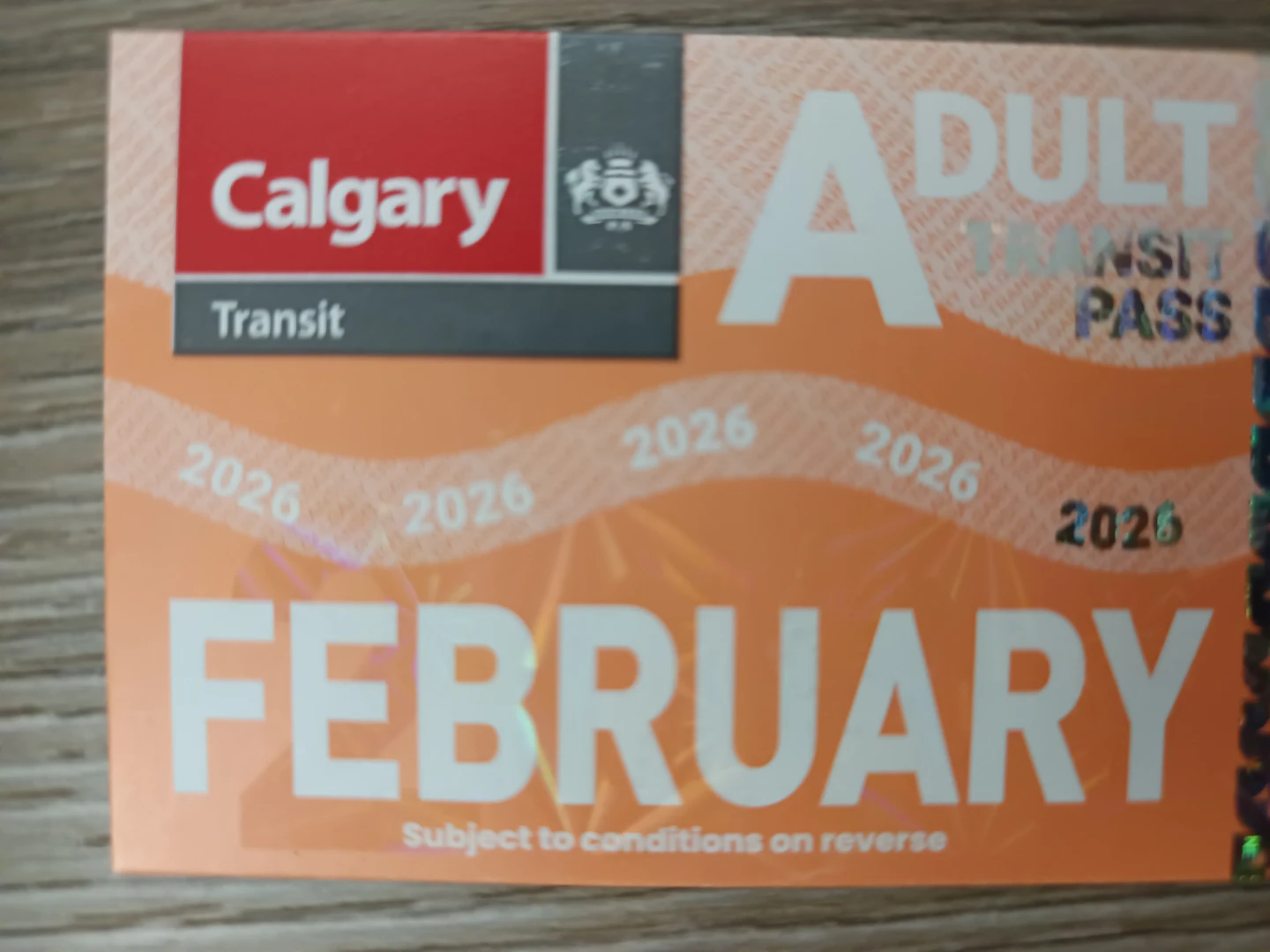 Calgary Transit Adult February Pass 2026
