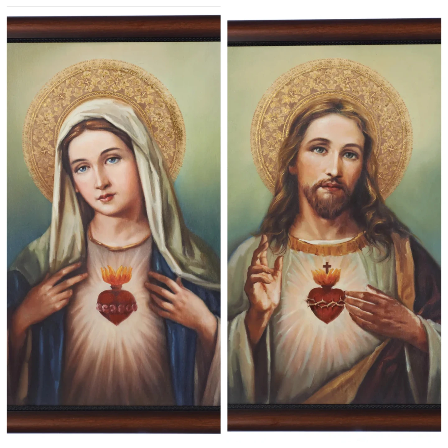 Religious Art Sacred Heart Immaculate Heart of Mary Framed - photo 2
